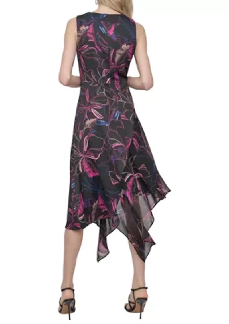 Women's Printed Belted Midi Dress