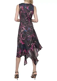 Women's Printed Belted Midi Dress