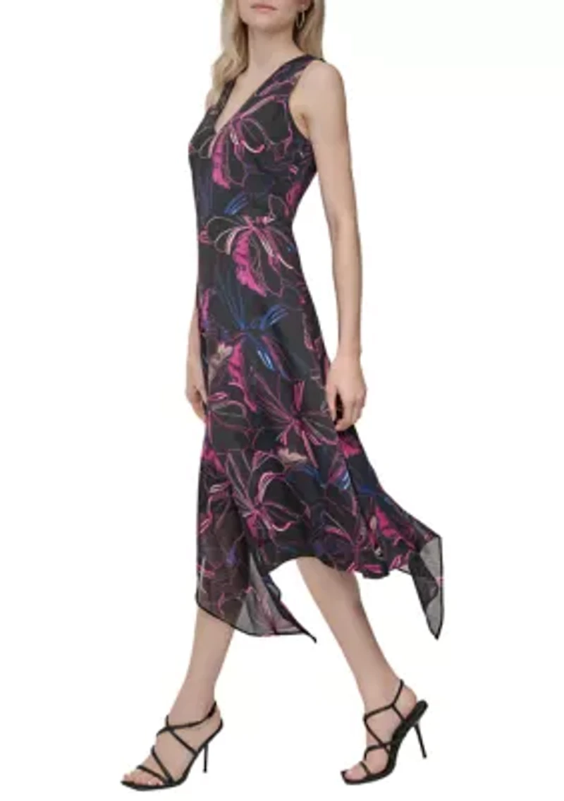 Women's Printed Belted Midi Dress