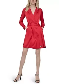 Women's Long Sleeve Collar Satin A-Line Dress