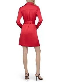 Women's Long Sleeve Collar Satin A-Line Dress