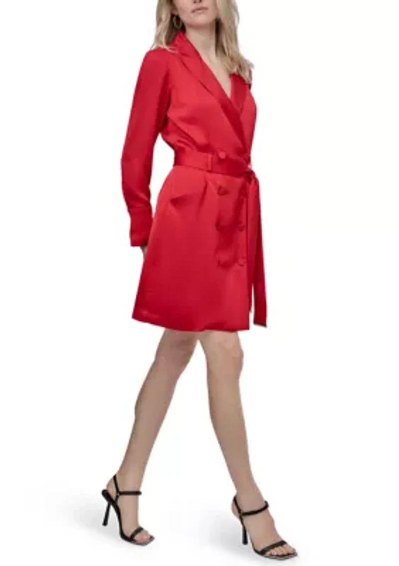 Women's Long Sleeve Collar Satin A-Line Dress