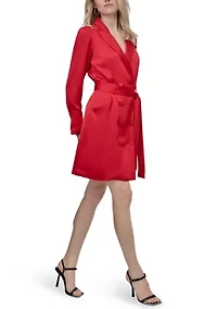Women's Long Sleeve Collar Satin A-Line Dress