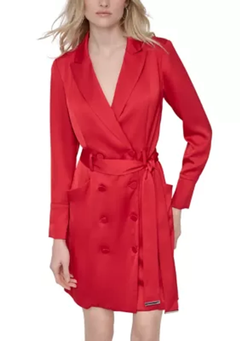 Women's Long Sleeve Collar Satin A-Line Dress