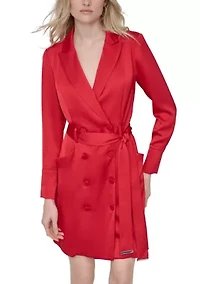 Women's Long Sleeve Collar Satin A-Line Dress