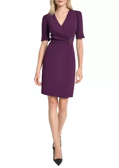 Women's Short Sleeve V-Neck Scuba Sheath Dress