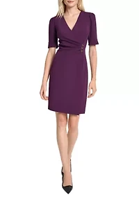 Women's Short Sleeve V-Neck Scuba Sheath Dress