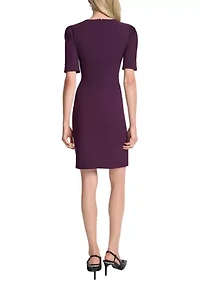 Women's Short Sleeve V-Neck Scuba Sheath Dress
