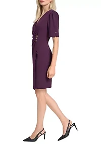Women's Short Sleeve V-Neck Scuba Sheath Dress