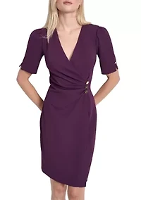 Women's Short Sleeve V-Neck Scuba Sheath Dress