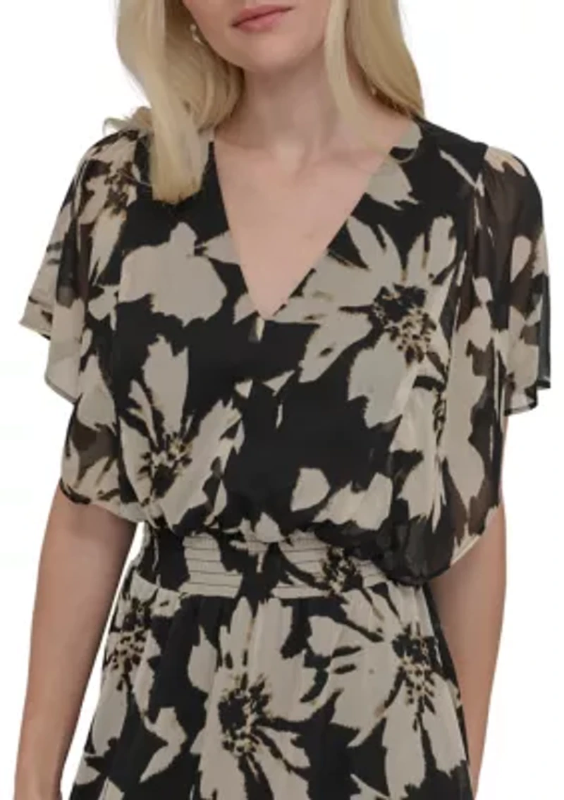 Women's Floral Printed Fit and Flare Midi Dress