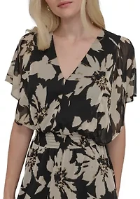 Women's Floral Printed Fit and Flare Midi Dress