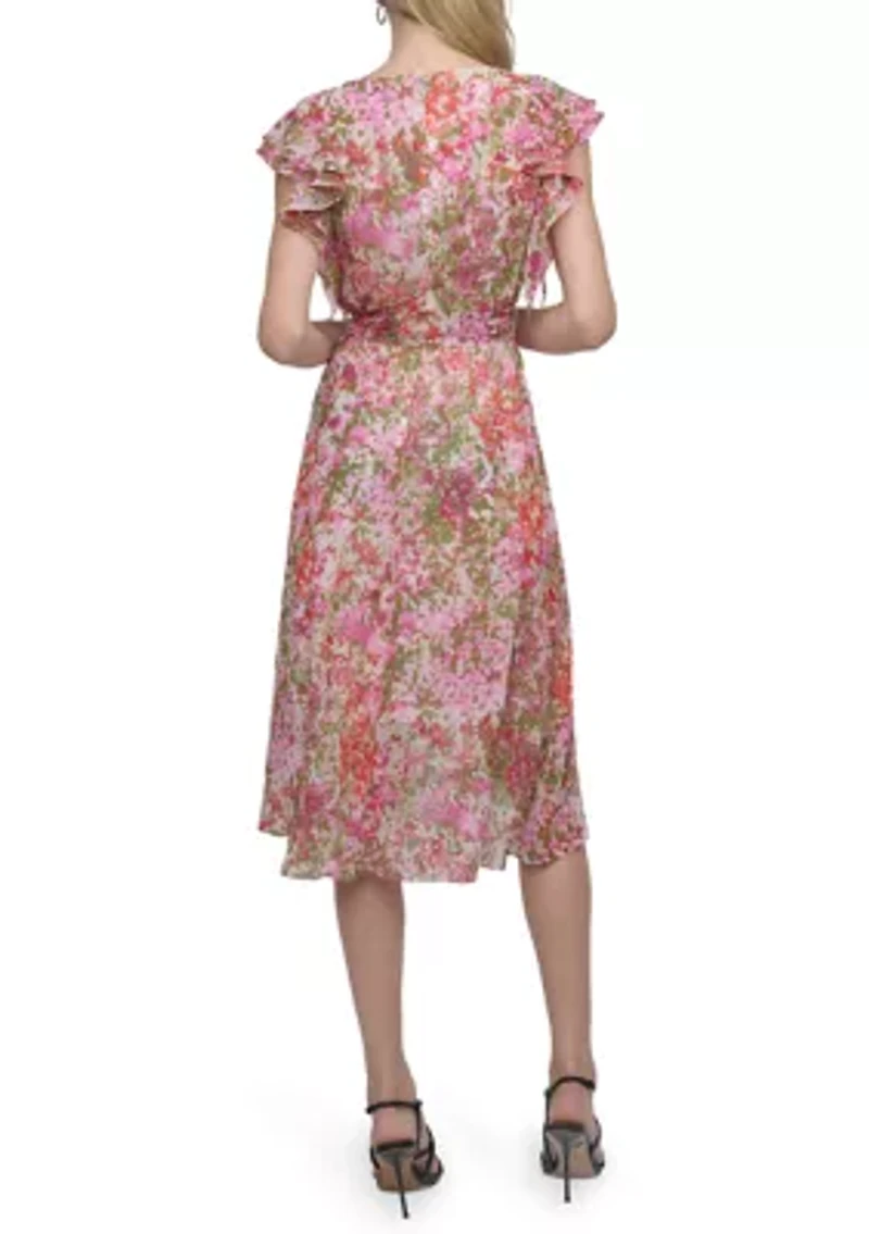 Women's Floral Printed V-Neck A-Line Dress