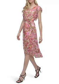 Women's Floral Printed V-Neck A-Line Dress