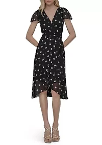 Women's Dot Printed V-Neck Fit and Flare Dress