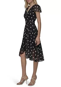 Women's Dot Printed V-Neck Fit and Flare Dress