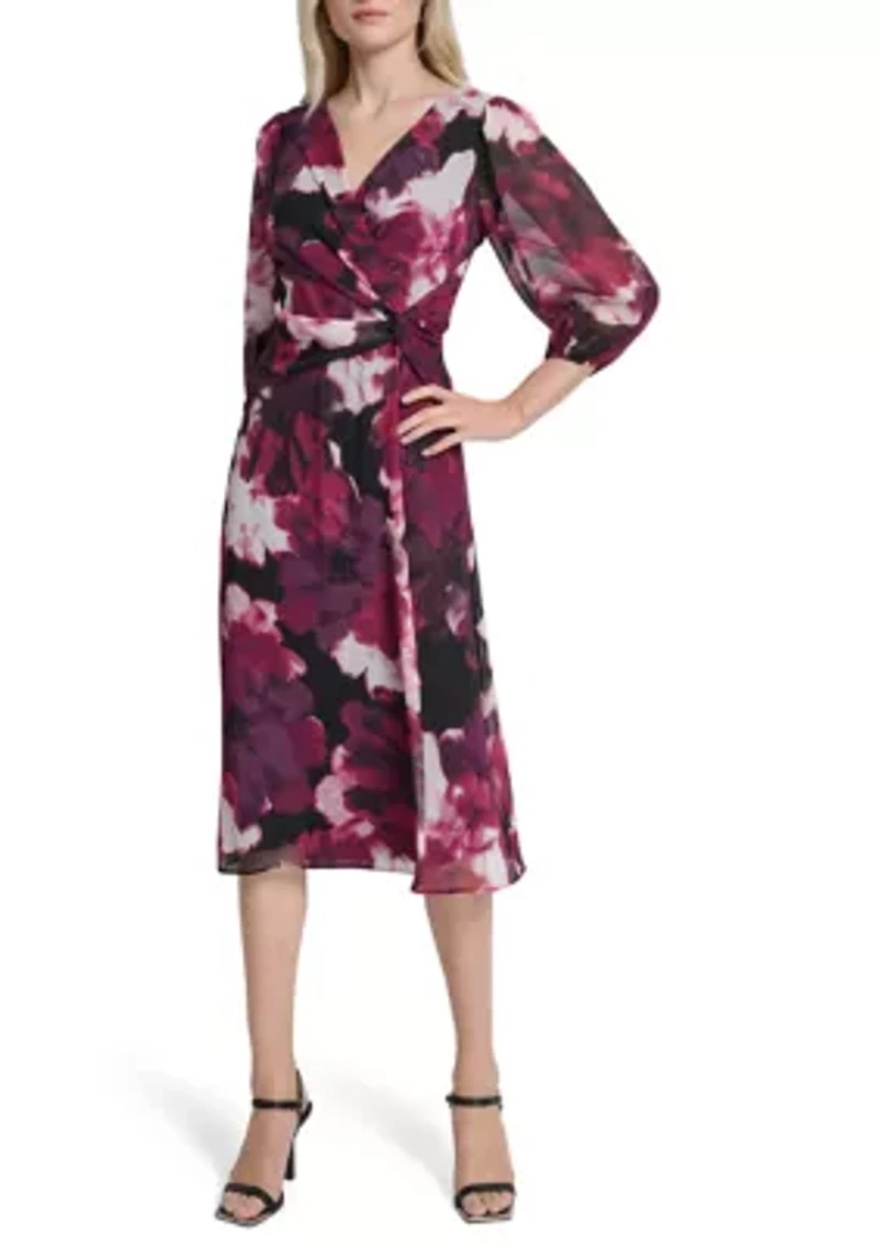 Women's V-Neck Floral Print Chiffon A-Line Dress
