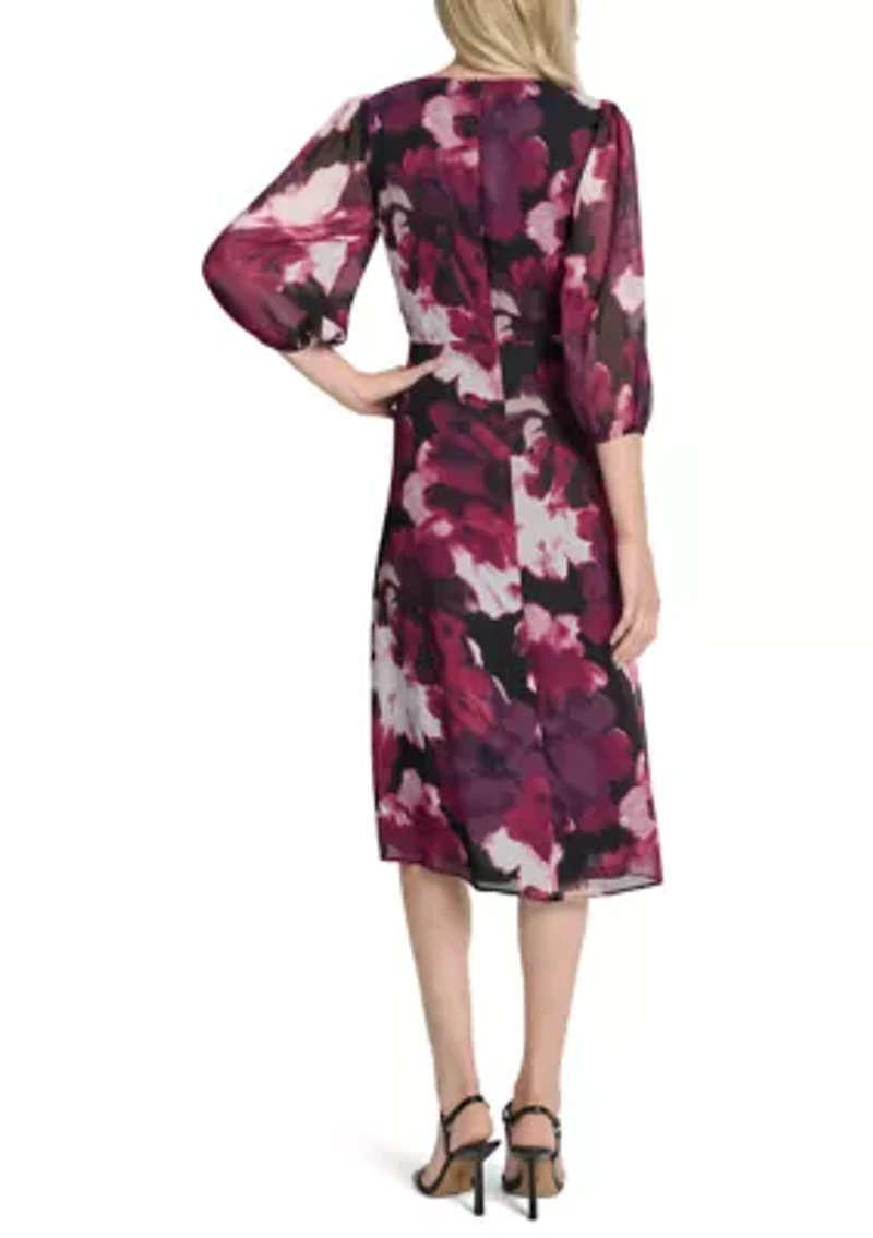 Women's V-Neck Floral Print Chiffon A-Line Dress