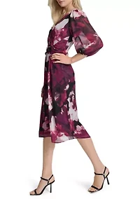 Women's V-Neck Floral Print Chiffon A-Line Dress