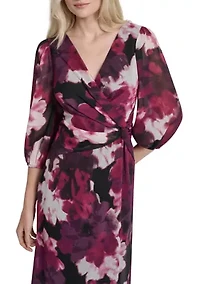 Women's V-Neck Floral Print Chiffon A-Line Dress