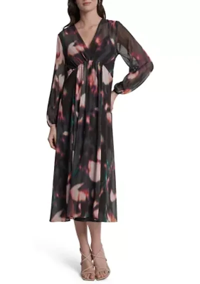 Women's Floral Print Chiffon A-Line Dress