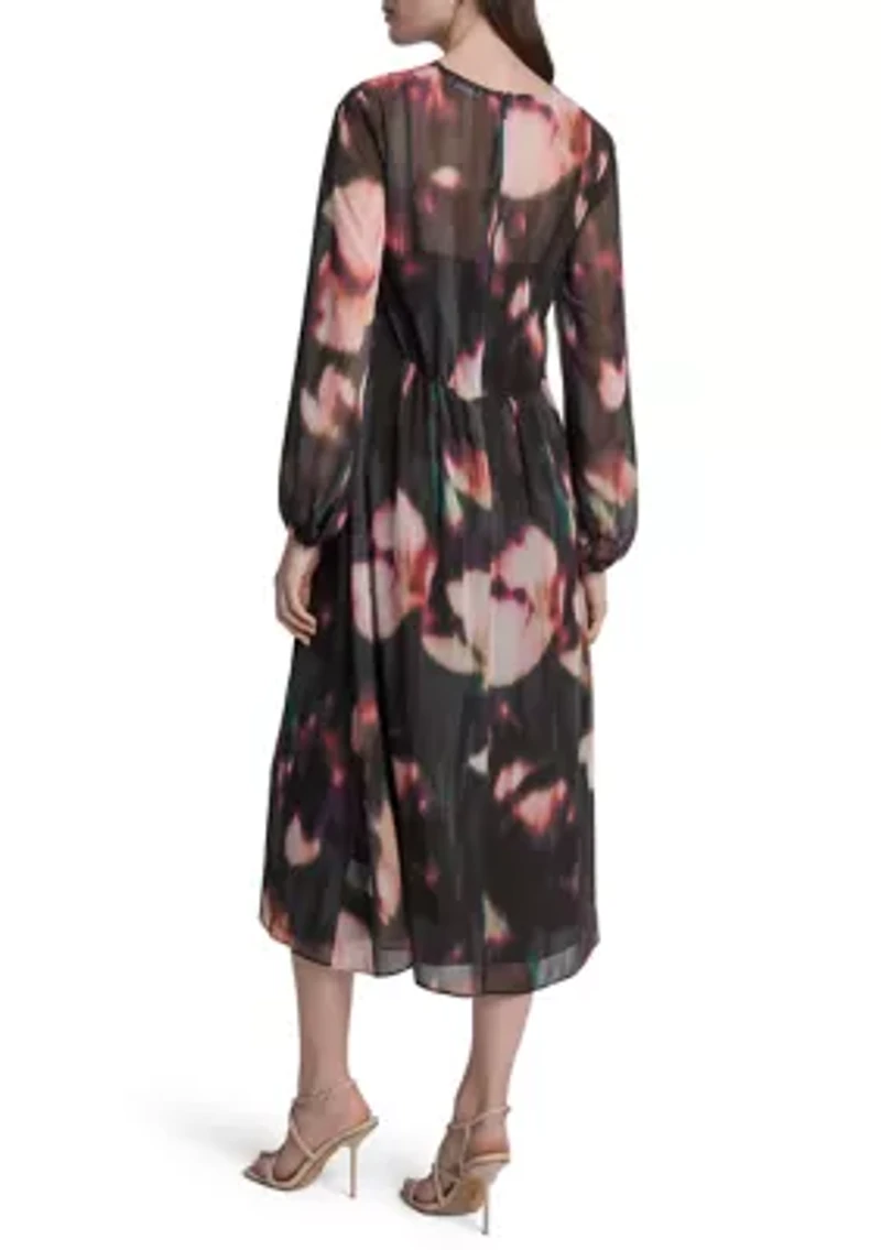 Women's Floral Print Chiffon A-Line Dress