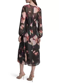 Women's Floral Print Chiffon A-Line Dress