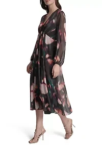 Women's Floral Print Chiffon A-Line Dress