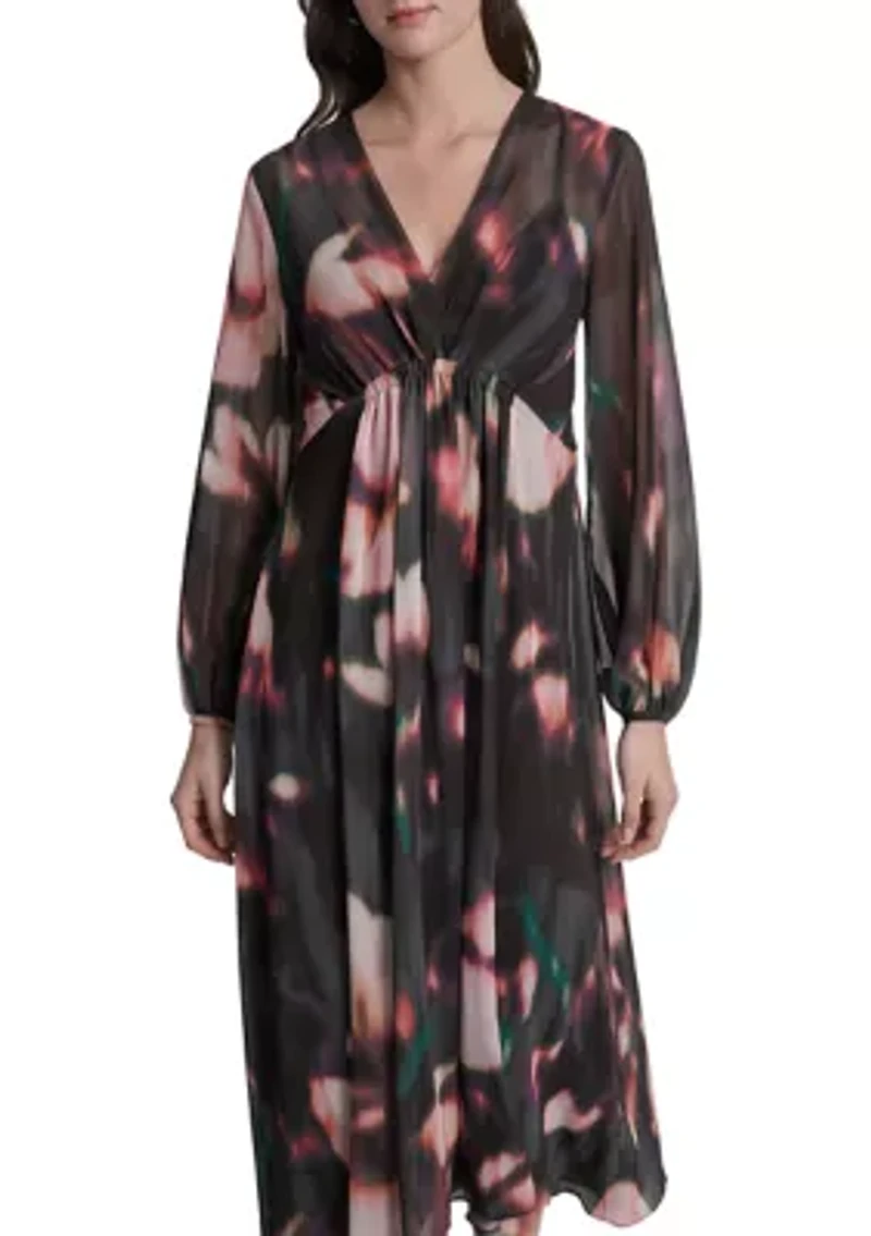 Women's Floral Print Chiffon A-Line Dress
