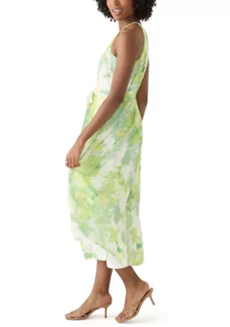 Women's Sleeveless Halter Floral Print Midi Fit and Flare Dress