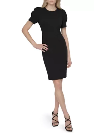 Women's Short Sleeve Crew Neck Solid Scuba Sheath Dress