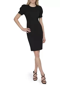 Women's Short Sleeve Crew Neck Solid Scuba Sheath Dress