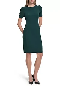 Women's Short Sleeve Crew Neck Solid Scuba Sheath Dress