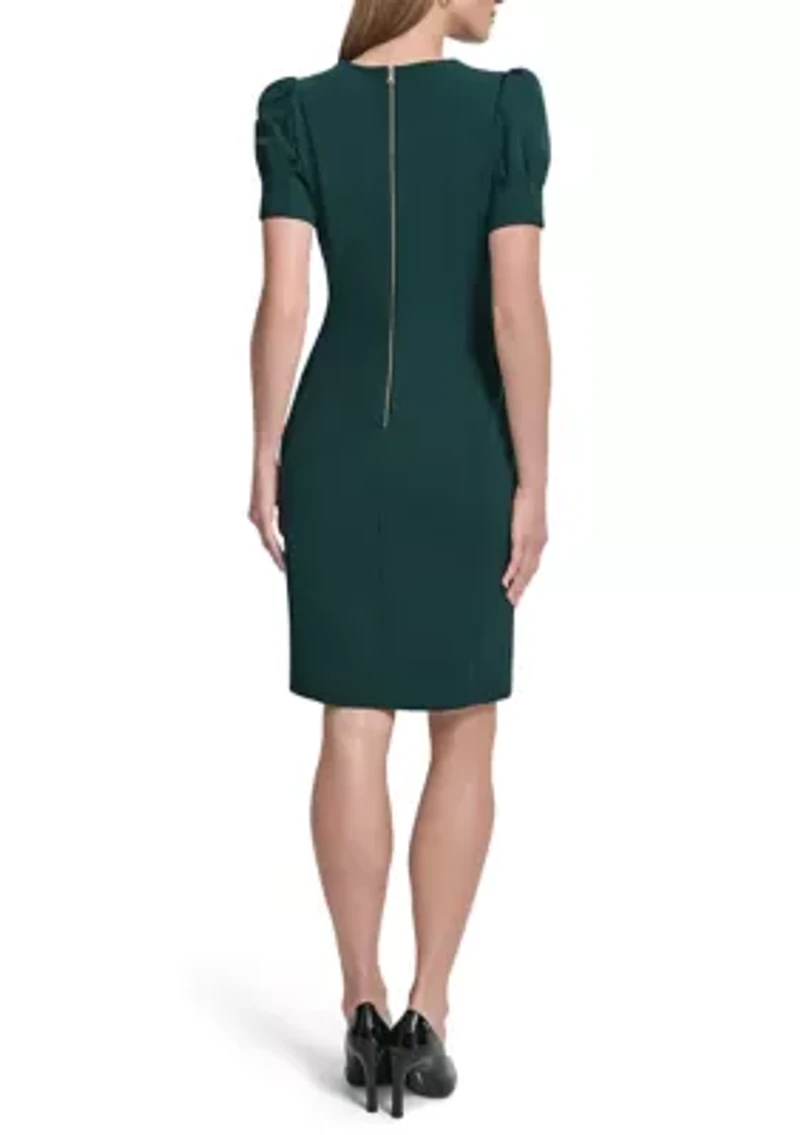 Women's Short Sleeve Crew Neck Solid Scuba Sheath Dress