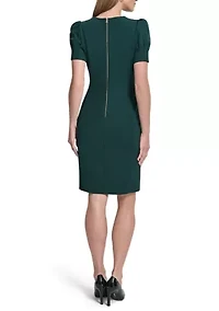 Women's Short Sleeve Crew Neck Solid Scuba Sheath Dress