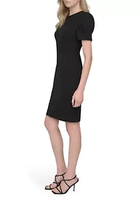 Women's Short Sleeve Crew Neck Solid Scuba Sheath Dress