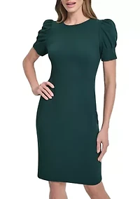 Women's Short Sleeve Crew Neck Solid Scuba Sheath Dress