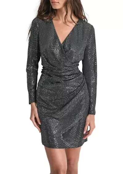Women's Long Sleeve V-Neck Glitter Sheath