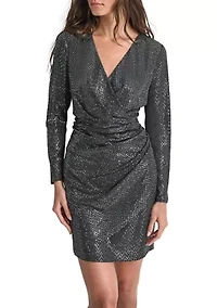 Women's Long Sleeve V-Neck Glitter Sheath