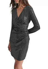 Women's Long Sleeve V-Neck Glitter Sheath