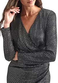 Women's Long Sleeve V-Neck Glitter Sheath