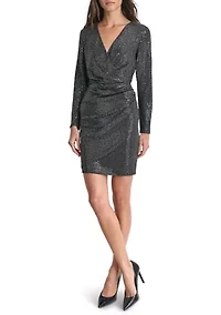 Women's Long Sleeve V-Neck Glitter Sheath