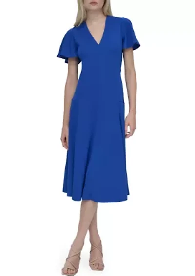Women's Short Sleeve V-Neck Solid A-Line Dress