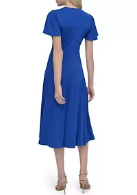 Women's Short Sleeve V-Neck Solid A-Line Dress
