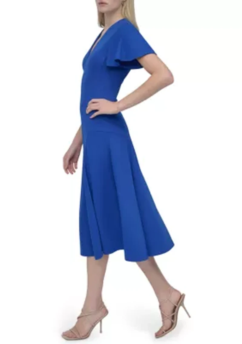 Women's Short Sleeve V-Neck Solid A-Line Dress