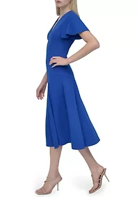 Women's Short Sleeve V-Neck Solid A-Line Dress