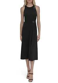 Women's Solid A-Line Midi Dress