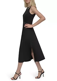 Women's Solid A-Line Midi Dress
