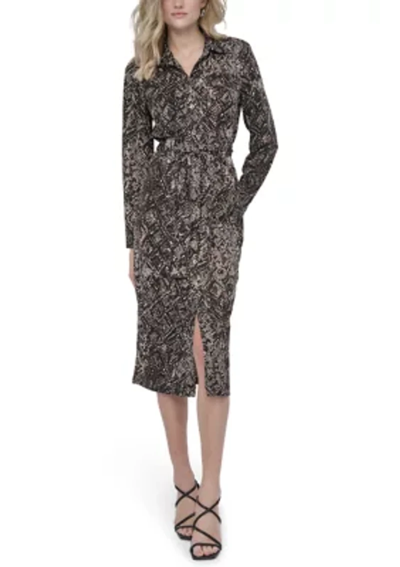 Women's Long Sleeve Printed Shirt Dress