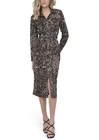 Women's Long Sleeve Printed Shirt Dress